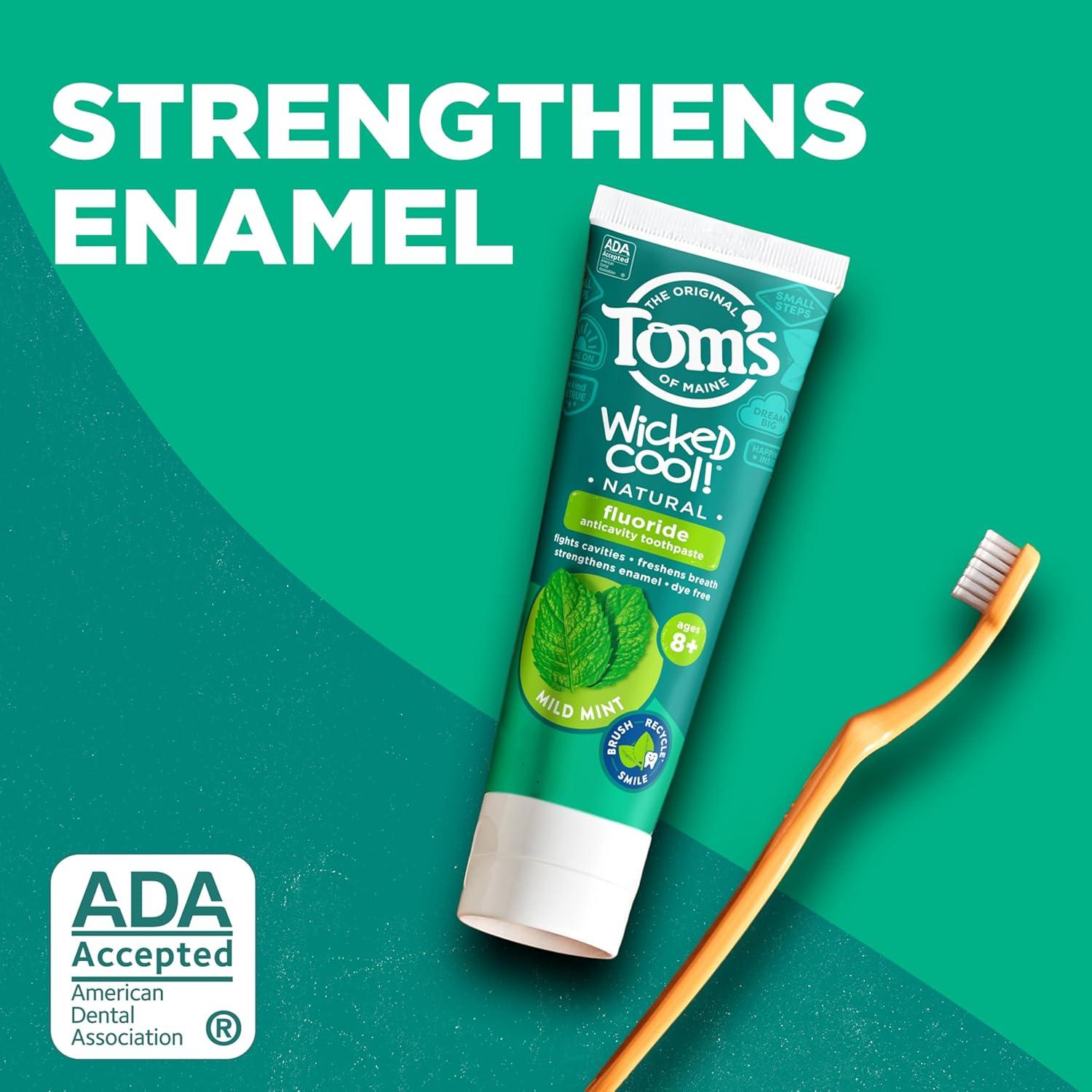 image:imageToms of Maine ADA Approved Wicked Cool Fluoride Childrens Toothpaste Natural Toothpaste Dye Free No Artificial Preservatives Mild Mint 51 oz 3Pack