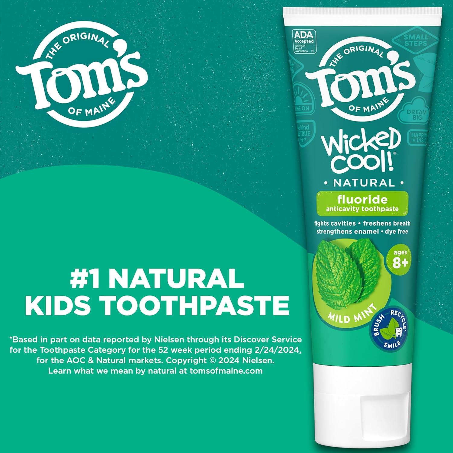 image:imageToms of Maine ADA Approved Wicked Cool Fluoride Childrens Toothpaste Natural Toothpaste Dye Free No Artificial Preservatives Mild Mint 51 oz 3Pack