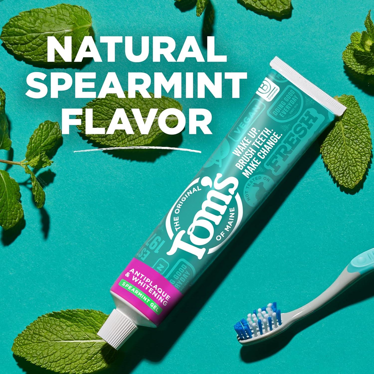 image:imageToms of Maine Antiplaque and Whitening Fluoride Free Natural Toothpaste Gel Vegan Spearmint 4 Ounces 3 Pack