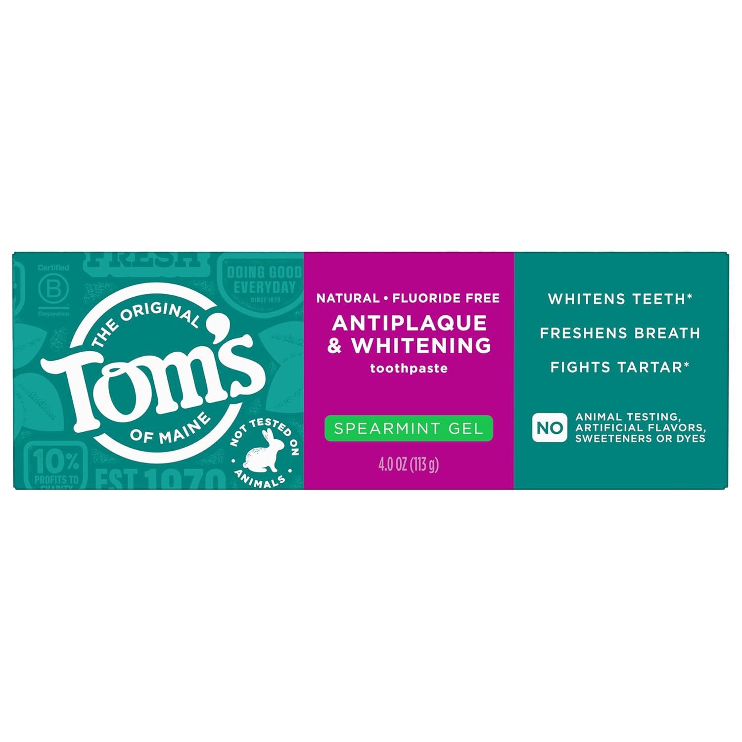 image:imageToms of Maine Antiplaque and Whitening Fluoride Free Natural Toothpaste Gel Vegan Spearmint 4 Ounces 3 Pack