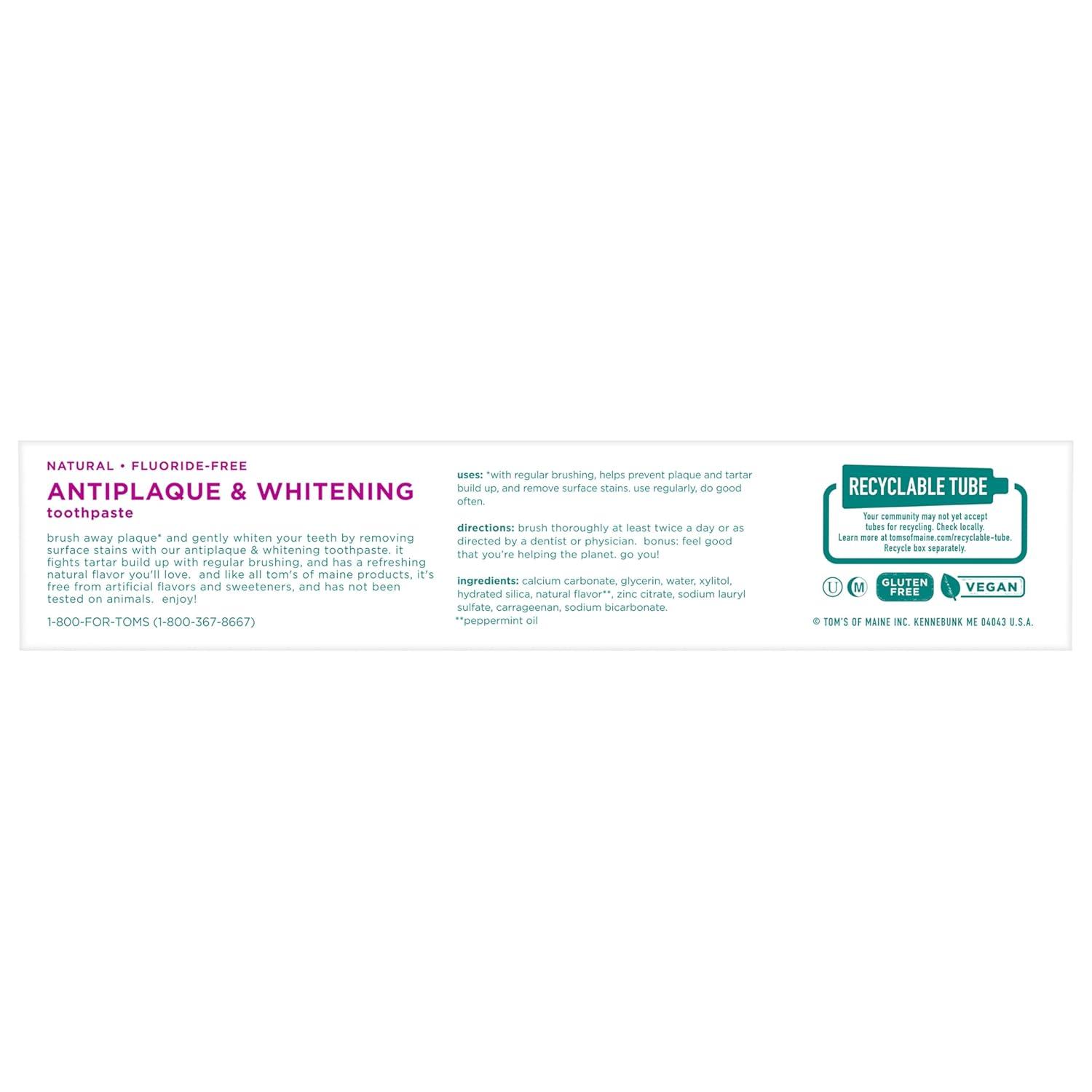 image:imageToms of Maine Antiplaque and Whitening Toothpaste Fluoride Free Fennel 3 Pack 45 OzPeppermint