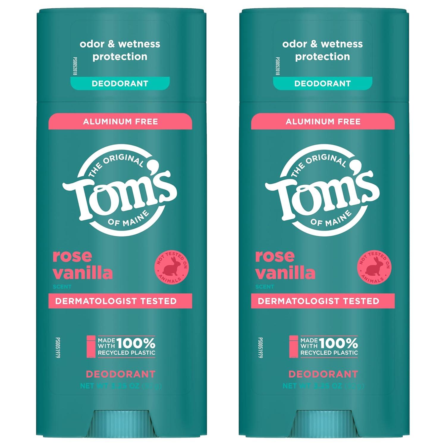 image:imageToms of Maine Cucumber Aloe Aluminum Free Natural Deodorant For Women amp Men Goes on Clear Odor amp Wetness Protection Naturally Derived and MoistureLocking Ingredients 325 oz 2 PackRose Vanilla