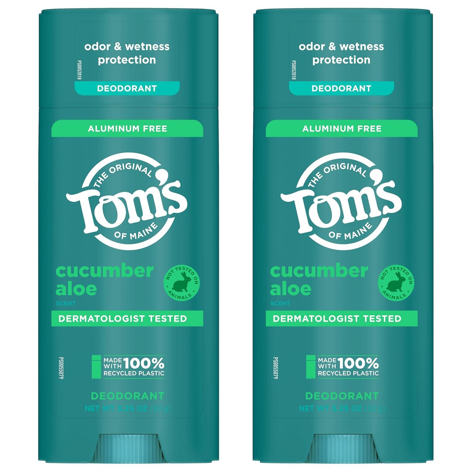 image:imageToms of Maine Cucumber Aloe Aluminum Free Natural Deodorant For Women amp Men Goes on Clear Odor amp Wetness Protection Naturally Derived and MoistureLocking Ingredients 325 oz 2 PackCucumber Aloe