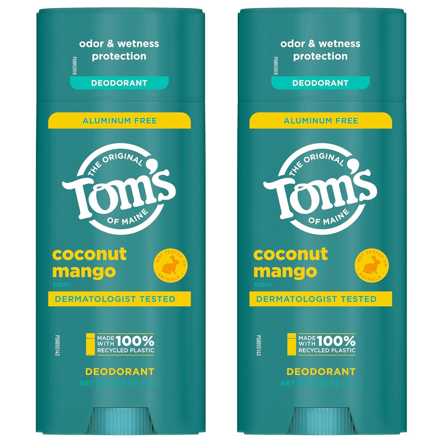 image:imageToms of Maine Cucumber Aloe Aluminum Free Natural Deodorant For Women amp Men Goes on Clear Odor amp Wetness Protection Naturally Derived and MoistureLocking Ingredients 325 oz 2 PackCoconut Mango