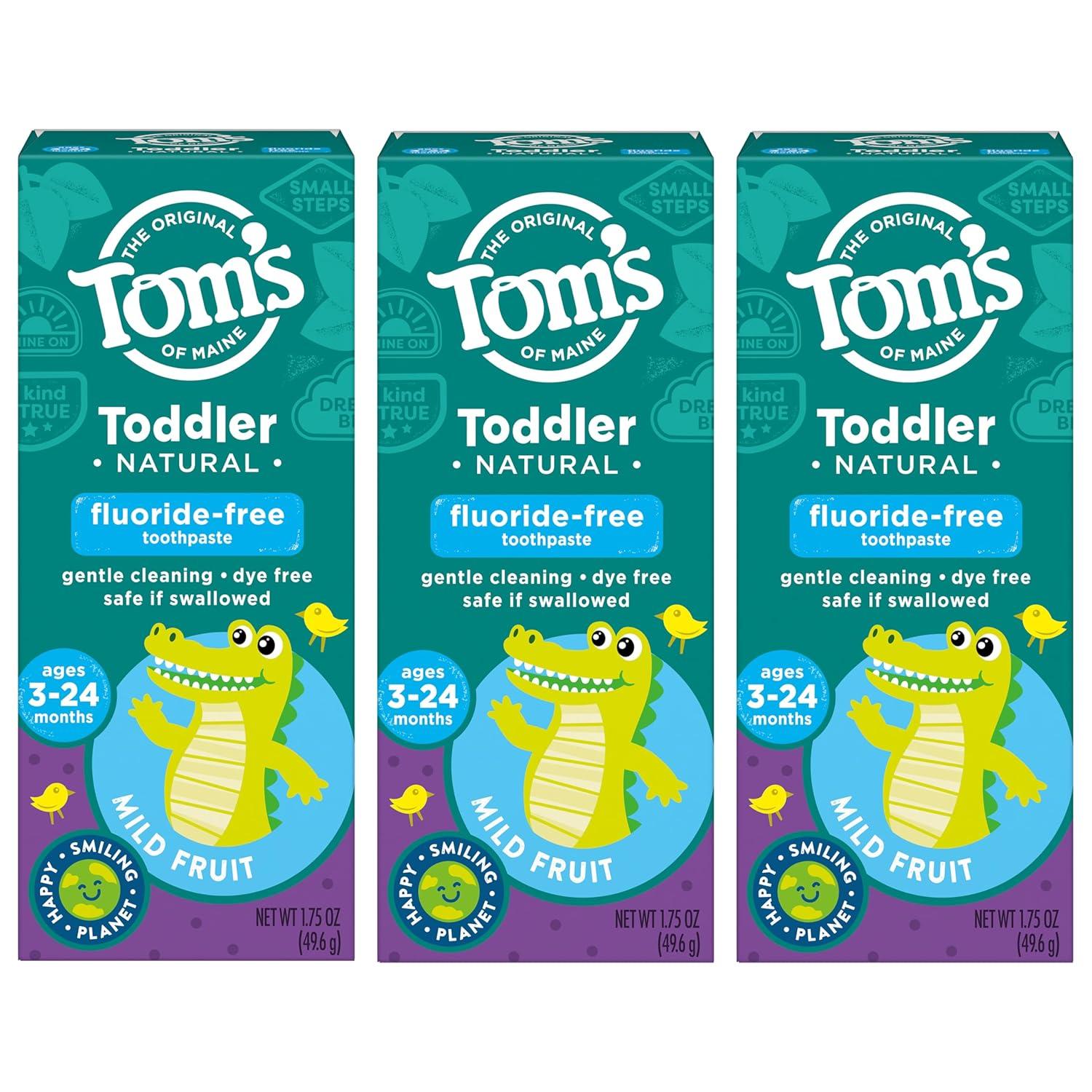 image:imageToms of Maine FluorideFree Toddler Training Toothpaste Mild Fruit 175 oz 3Pack Packaging May Vary