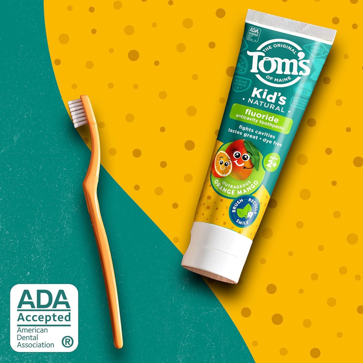 image:imageToms of Maine Kids Natural Toothpaste with Fluoride for Ages 2 ADA Approved Outrageous Orange Mango 51 ounces 3 PackOrange Mango