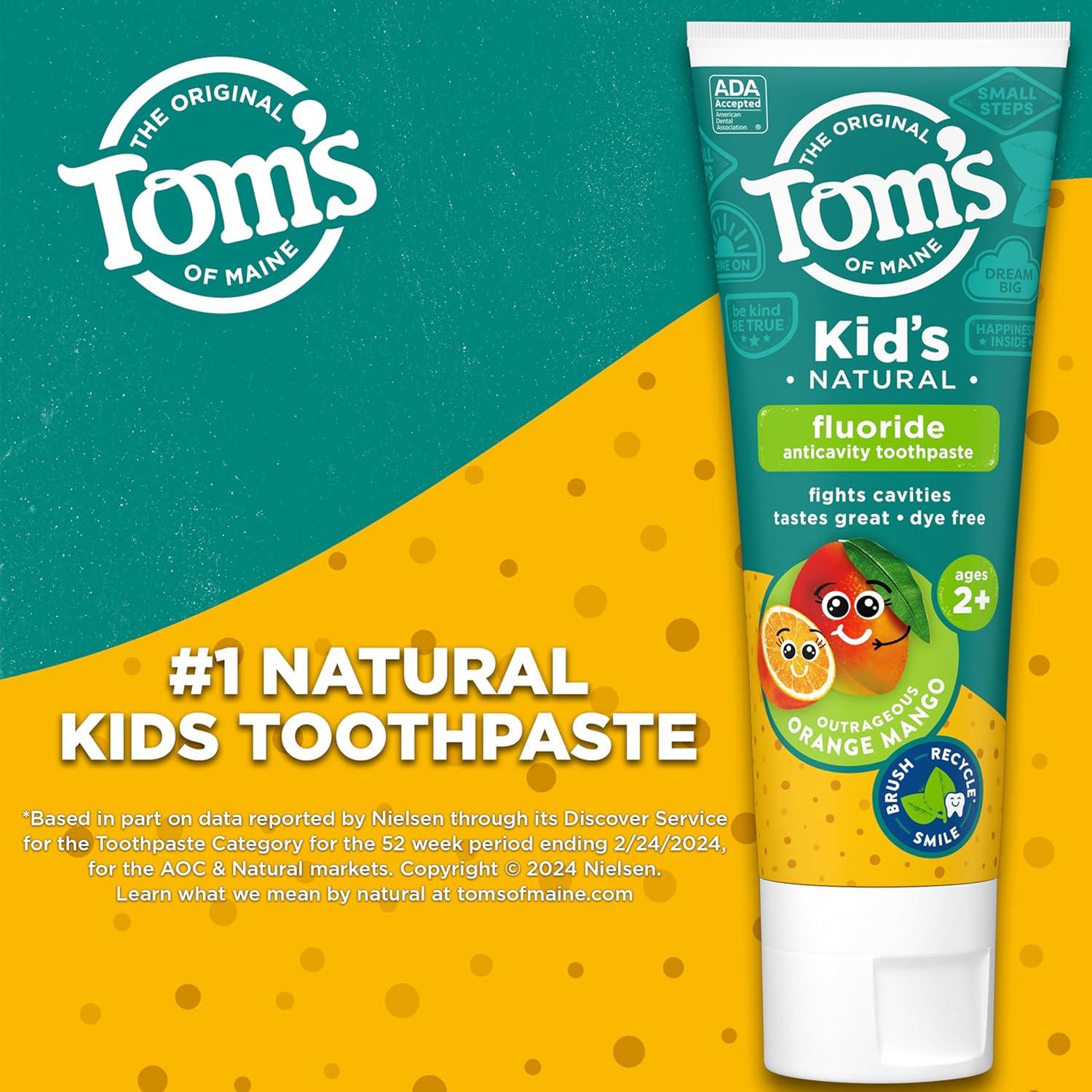 image:imageToms of Maine Kids Natural Toothpaste with Fluoride for Ages 2 ADA Approved Outrageous Orange Mango 51 ounces 3 PackOrange Mango