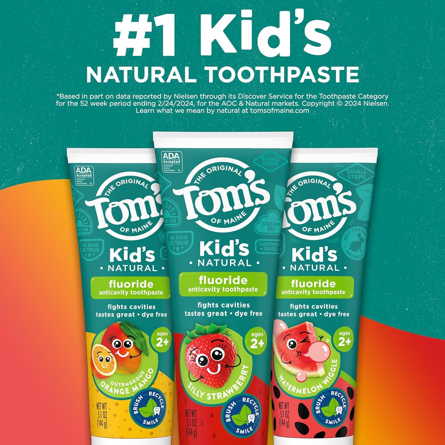 image:imageToms of Maine Kids Natural Toothpaste with Fluoride for Ages 2 ADA Approved Outrageous Orange Mango 51 ounces 3 PackVariety Pack