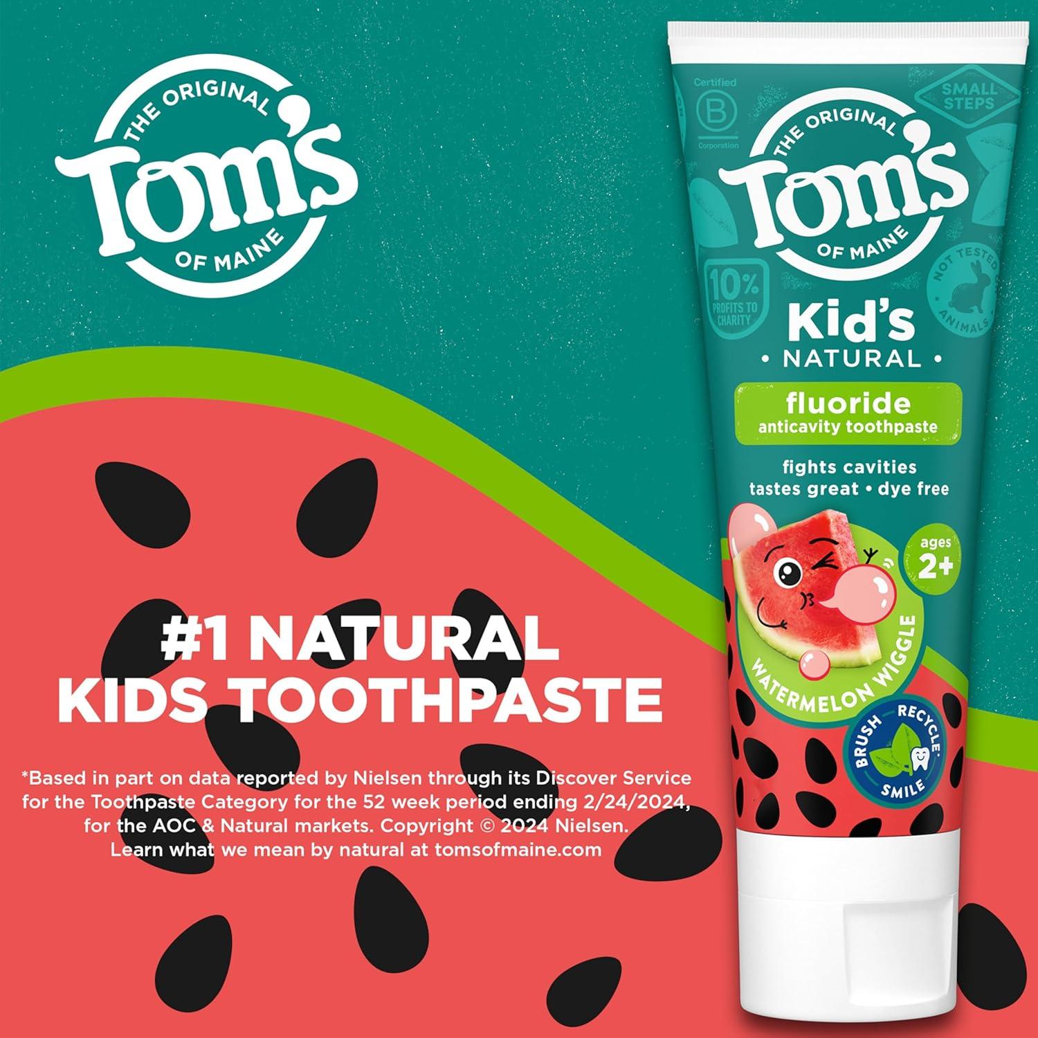 image:imageToms of Maine Kids Natural Toothpaste with Fluoride for Ages 2 ADA Approved Outrageous Orange Mango 51 ounces 3 PackWatermelon Wiggle