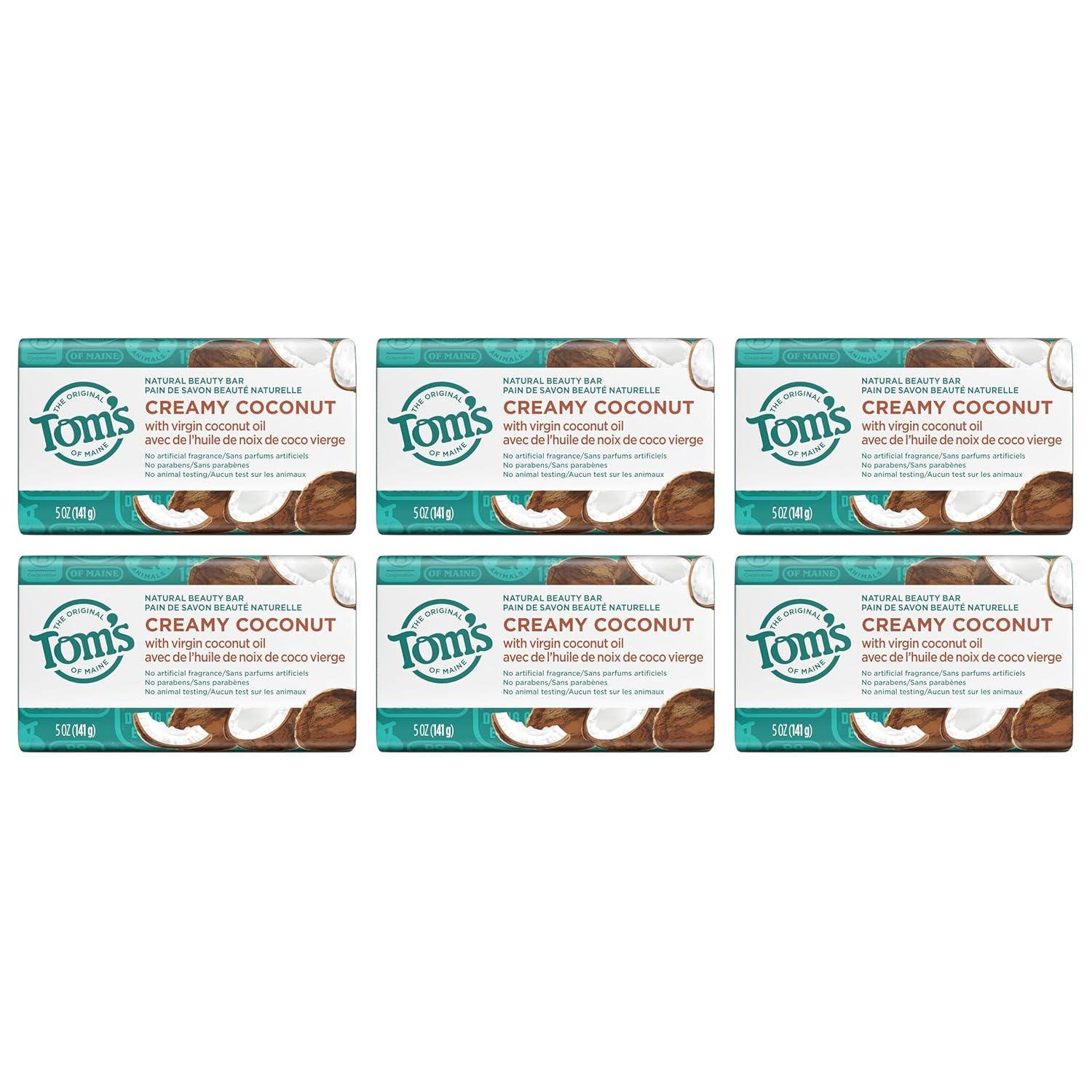 image:imageToms of Maine Natural Beauty Bar Soap Creamy Coconut With Virgin Coconut Oil 5 oz 6Pack Packaging May VaryCoconut
