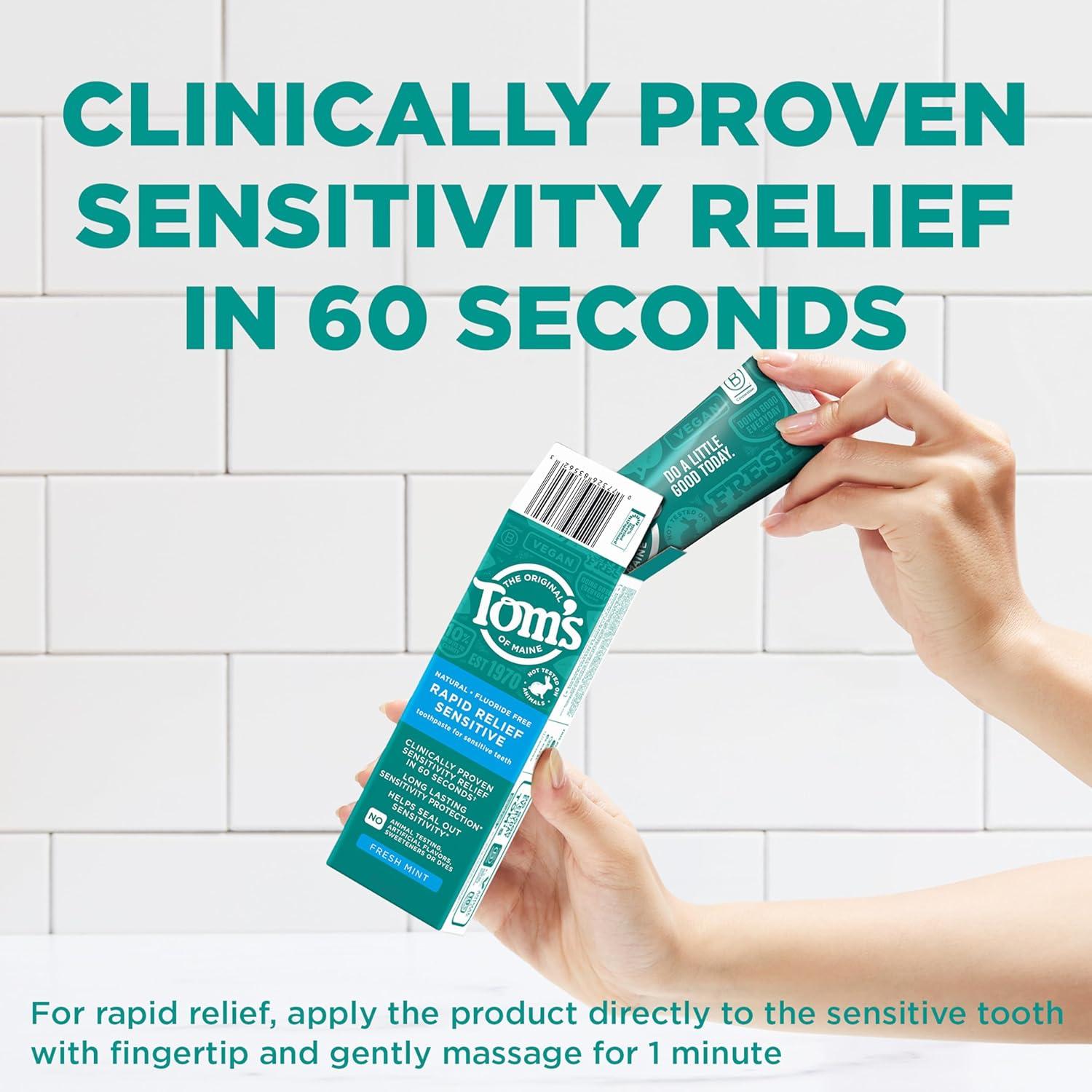 image:imageToms of Maine Rapid Relief Plus Sensitive Toothpaste Fluoride Free 45 Oz 3 Pack Sensitive Teeth Toothpaste Enamel Safe Builds Arginine and Calcium Shield Around Teeth Gentle MintRapid Relief