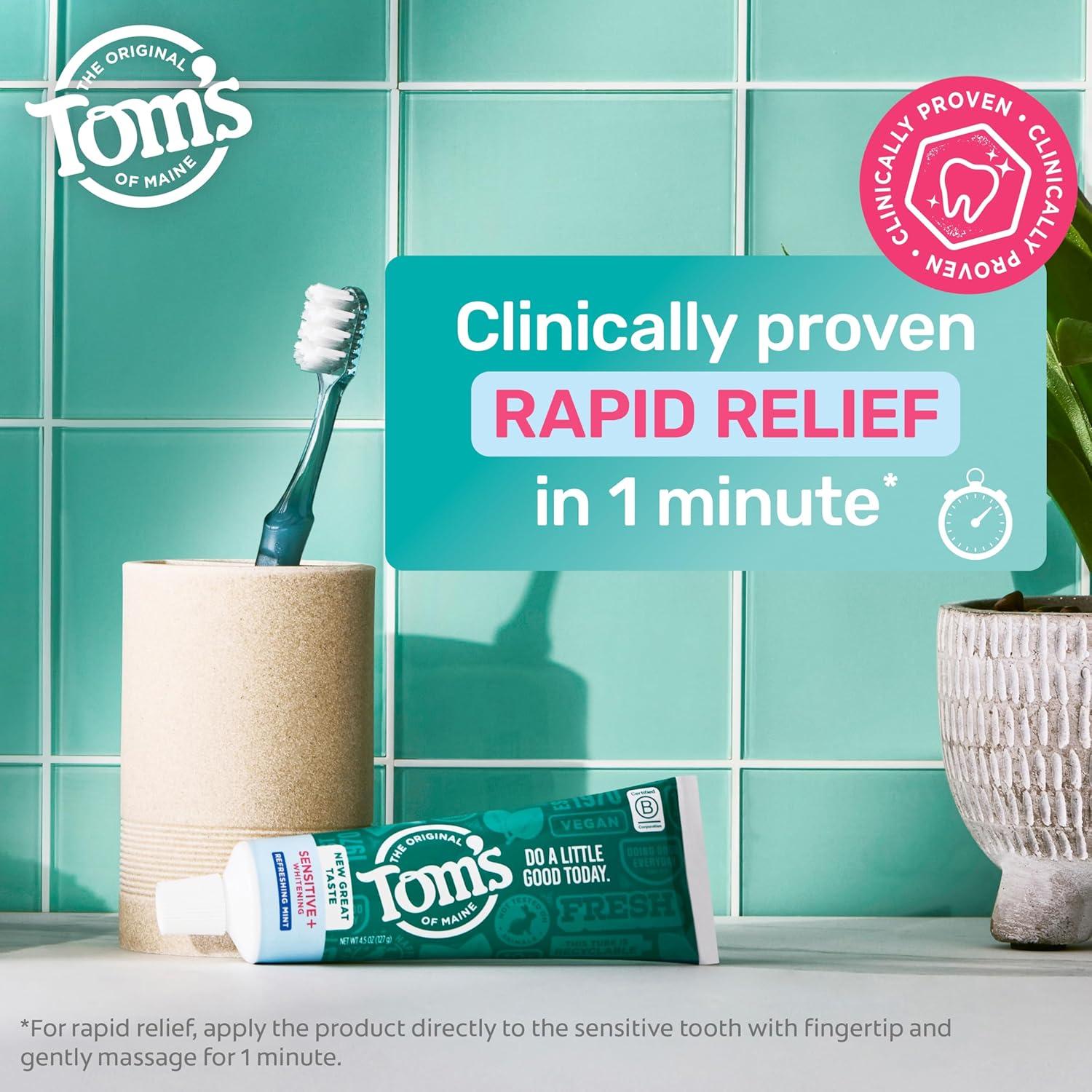 image:imageToms of Maine Rapid Relief Plus Sensitive Toothpaste Fluoride Free 45 Oz 3 Pack Sensitive Teeth Toothpaste Enamel Safe Builds Arginine and Calcium Shield Around Teeth Gentle MintSensitive Whitening