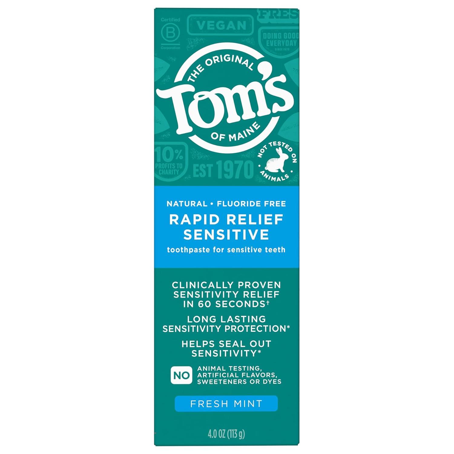 image:imageToms of Maine Rapid Relief Plus Sensitive Toothpaste Fluoride Free 45 Oz 3 Pack Sensitive Teeth Toothpaste Enamel Safe Builds Arginine and Calcium Shield Around Teeth Gentle MintRapid Relief
