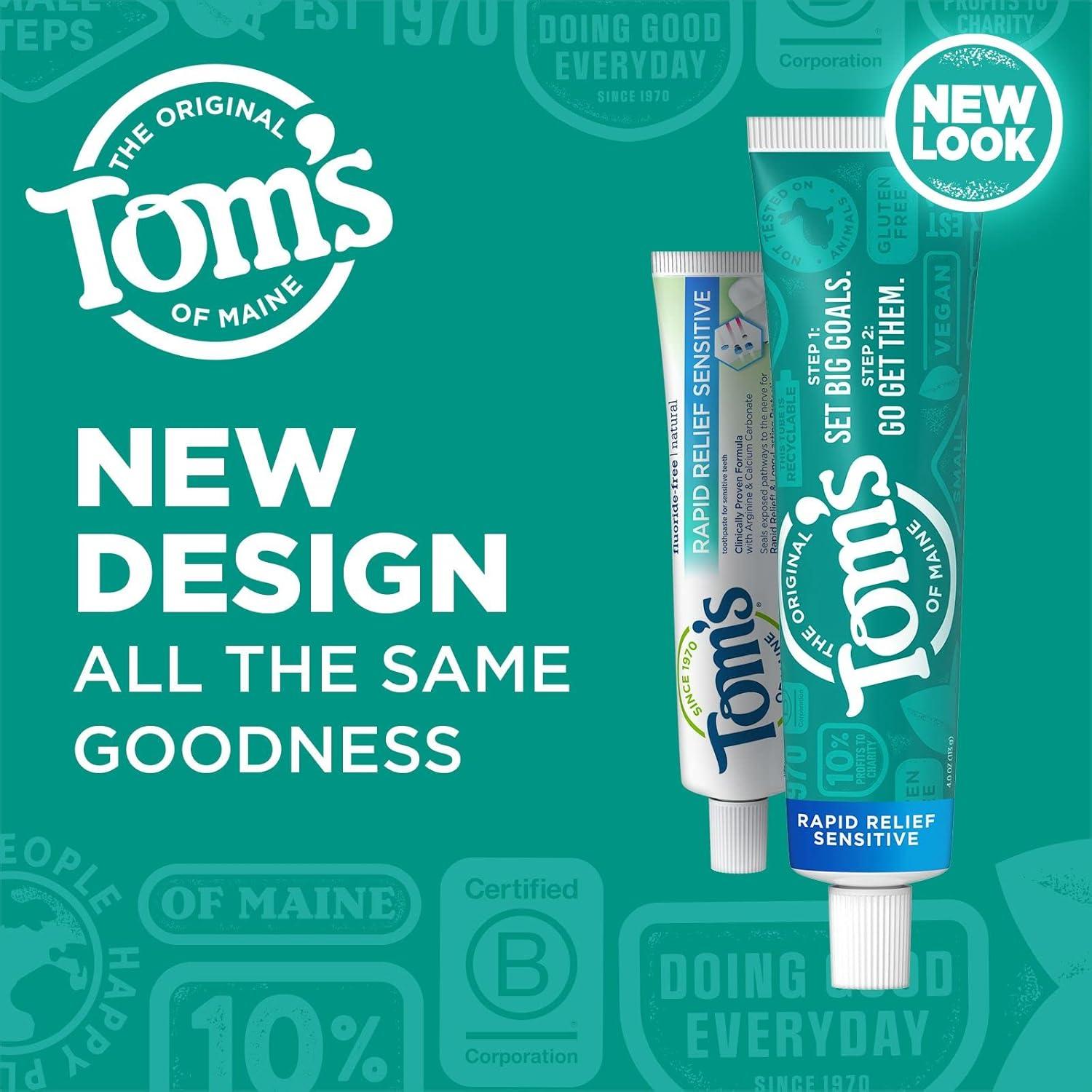 image:imageToms of Maine Rapid Relief Plus Sensitive Toothpaste Fluoride Free 45 Oz 3 Pack Sensitive Teeth Toothpaste Enamel Safe Builds Arginine and Calcium Shield Around Teeth Gentle MintRapid Relief