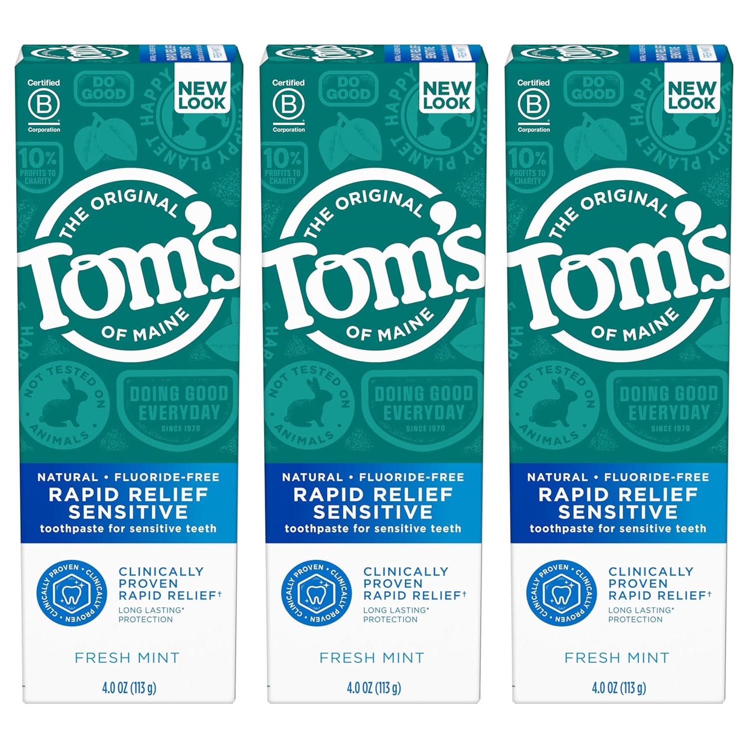 image:imageToms of Maine Rapid Relief Plus Sensitive Toothpaste Fluoride Free 45 Oz 3 Pack Sensitive Teeth Toothpaste Enamel Safe Builds Arginine and Calcium Shield Around Teeth Gentle MintRapid Relief