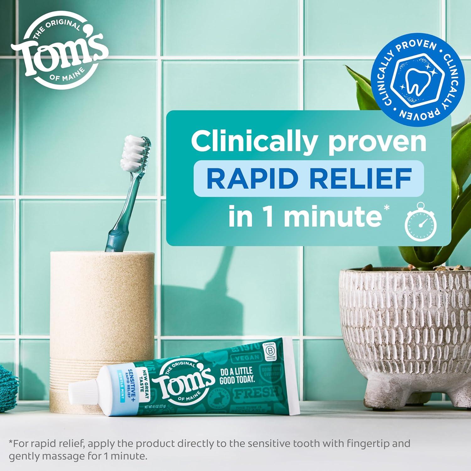 image:imageToms of Maine Rapid Relief Plus Sensitive Toothpaste Fluoride Free 45 Oz 3 Pack Sensitive Teeth Toothpaste Enamel Safe Builds Arginine and Calcium Shield Around Teeth Gentle MintSensitive Rapid Relief