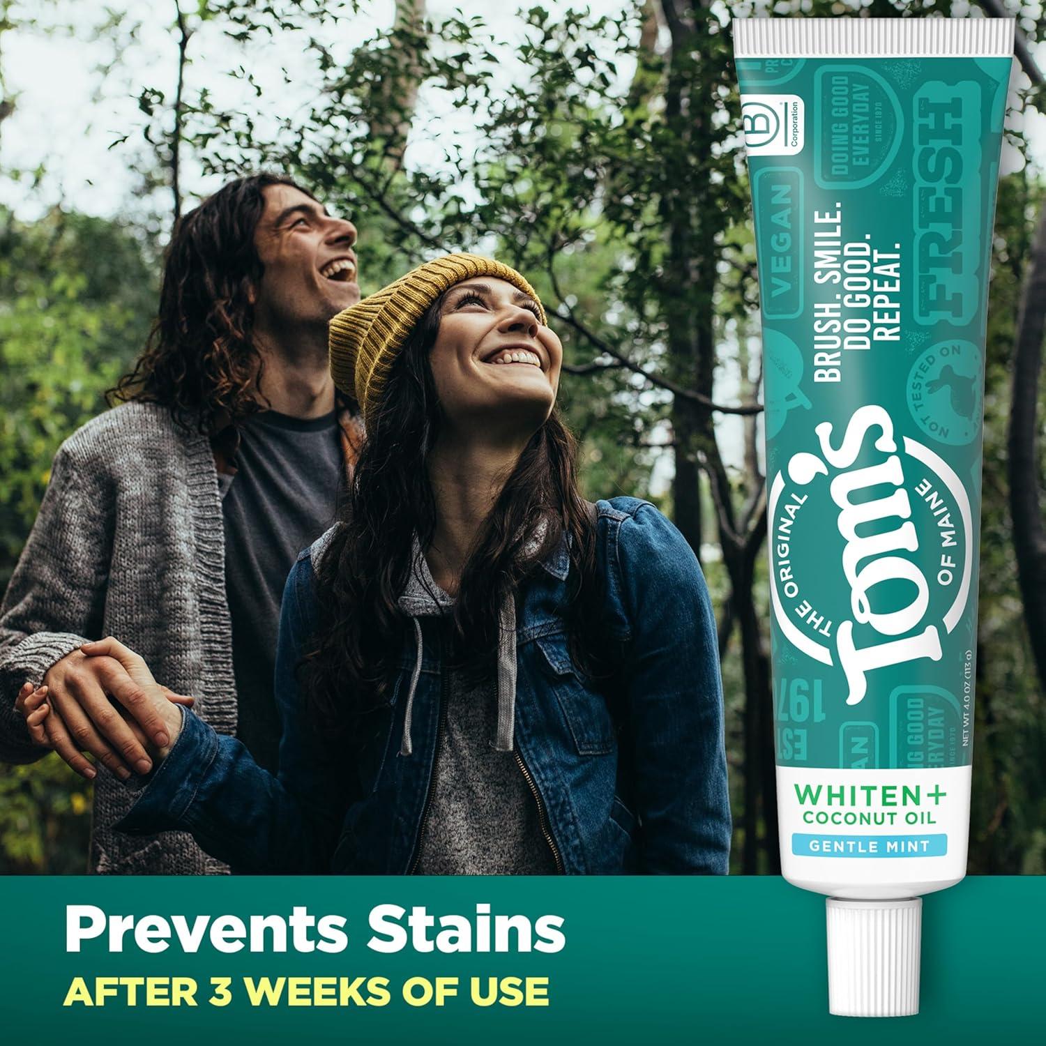 image:imageToms of Maine Whiten Plus Coconut Oil Fluoride Free Toothpaste Natural Whitening Toothpaste with PlantBased Cleansers Whitens Without Causing Sensitivity Gentle Mint 40 Oz Pack of 3