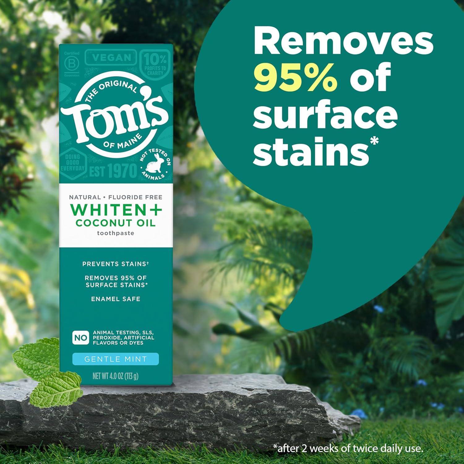 image:imageToms of Maine Whiten Plus Coconut Oil Fluoride Free Toothpaste Natural Whitening Toothpaste with PlantBased Cleansers Whitens Without Causing Sensitivity Gentle Mint 40 Oz Pack of 3