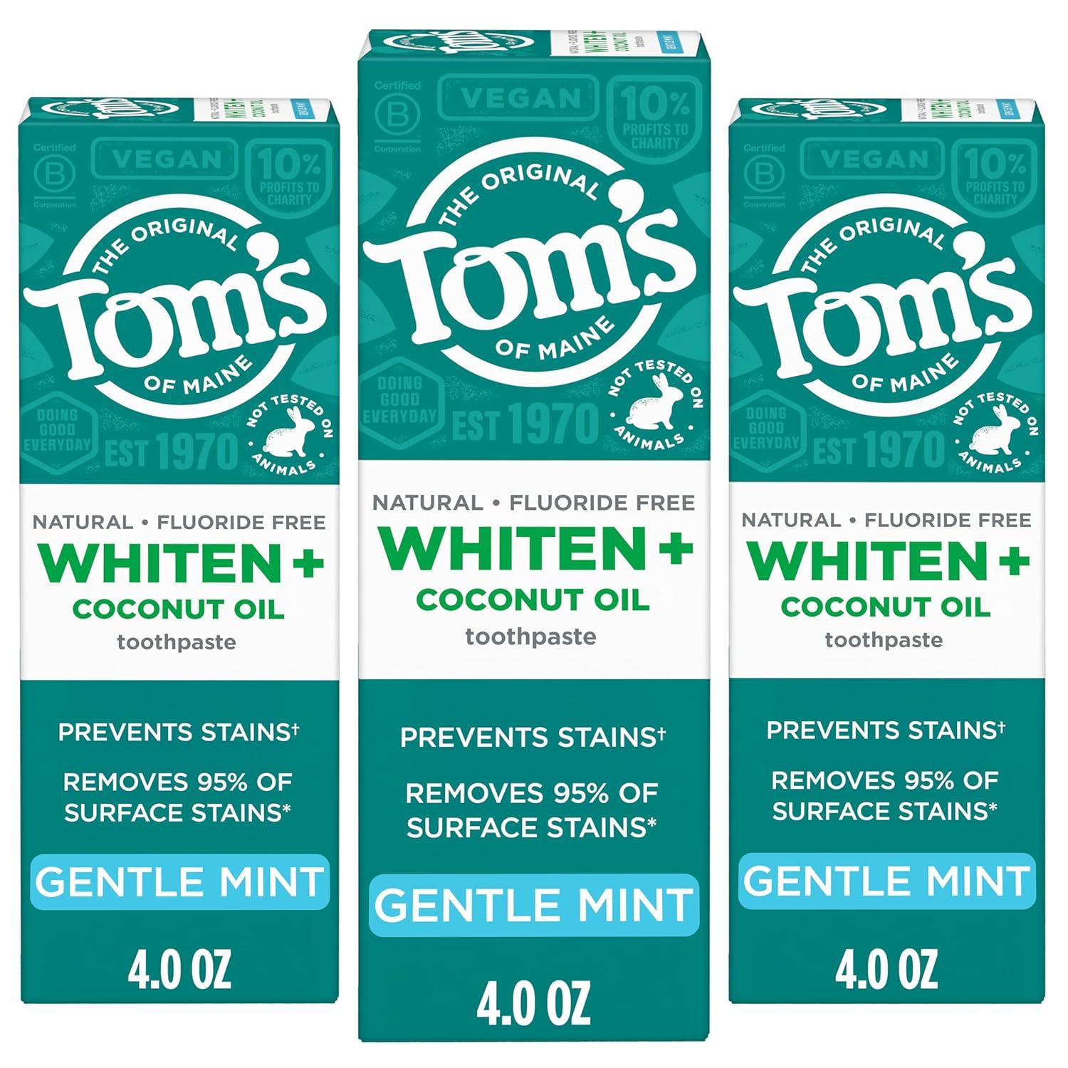image:imageToms of Maine Whiten Plus Coconut Oil Fluoride Free Toothpaste Natural Whitening Toothpaste with PlantBased Cleansers Whitens Without Causing Sensitivity Gentle Mint 40 Oz Pack of 3