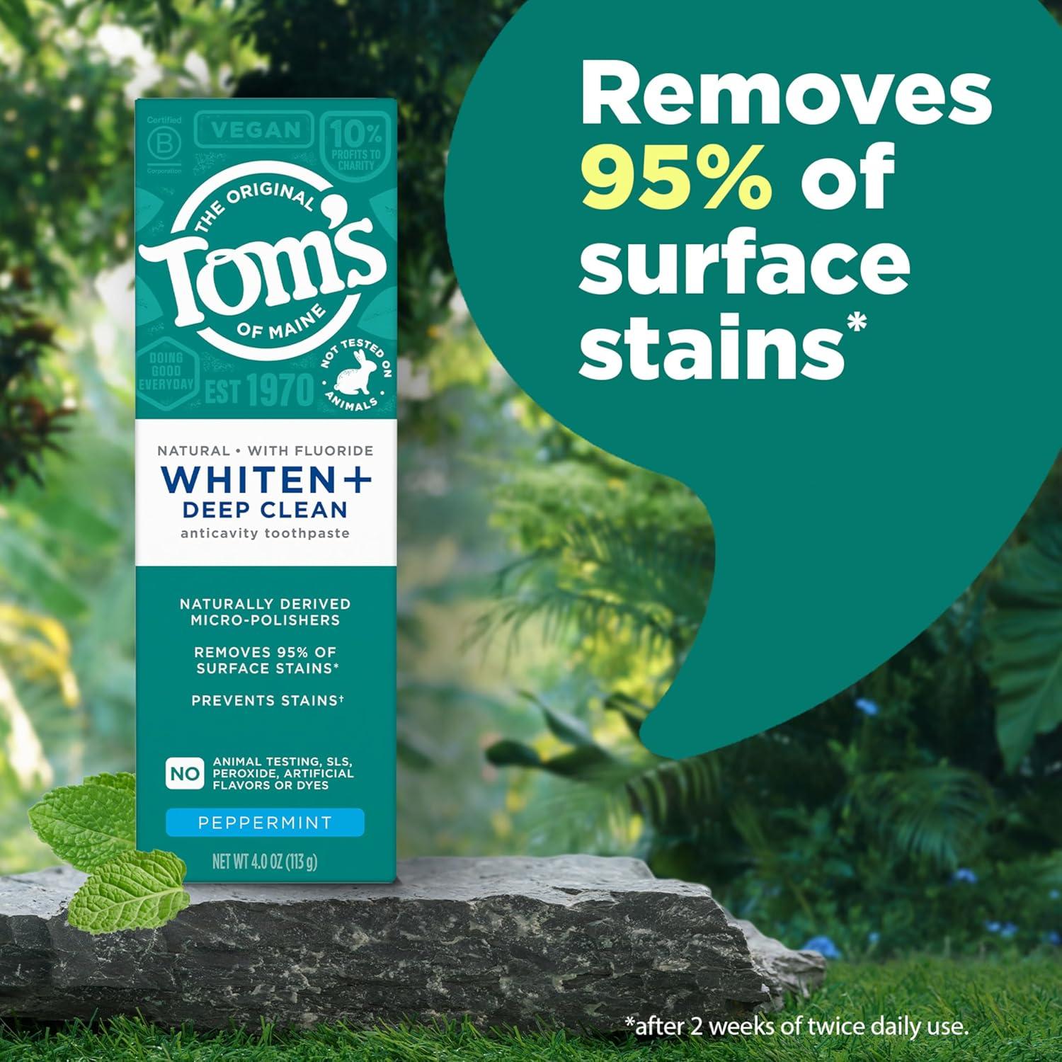 image:imageToms of Maine Whiten Plus Deep Clean Whitening Toothpaste Natural Whitening Toothpaste with PlantBased Cleansers Enamel Safe Formula Whitens Without Causing Sensitivity Spearmint 40 OzPeppermint