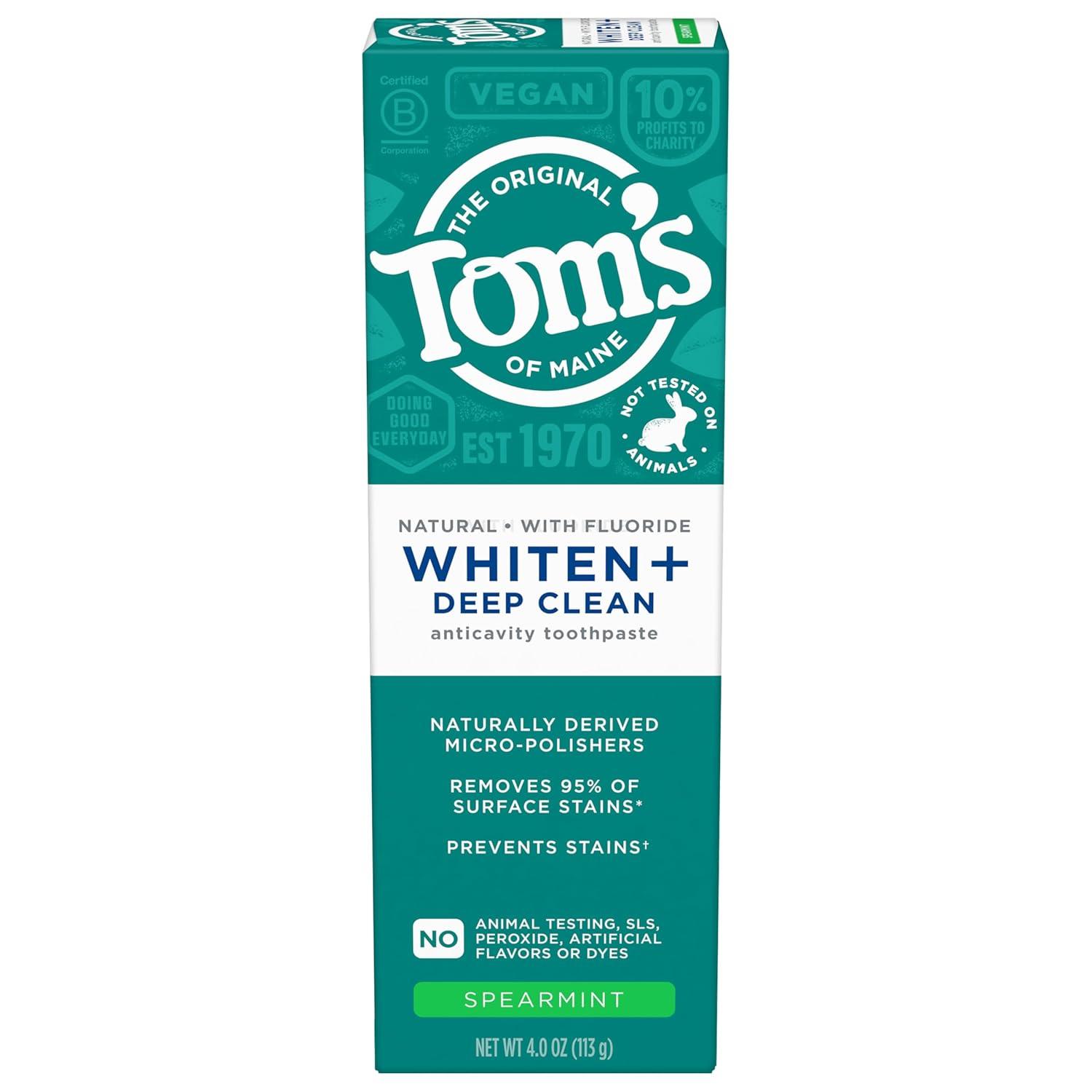image:imageToms of Maine Whiten Plus Deep Clean Whitening Toothpaste Natural Whitening Toothpaste with PlantBased Cleansers Enamel Safe Formula Whitens Without Causing Sensitivity Spearmint 40 OzSpearmint Fluoride