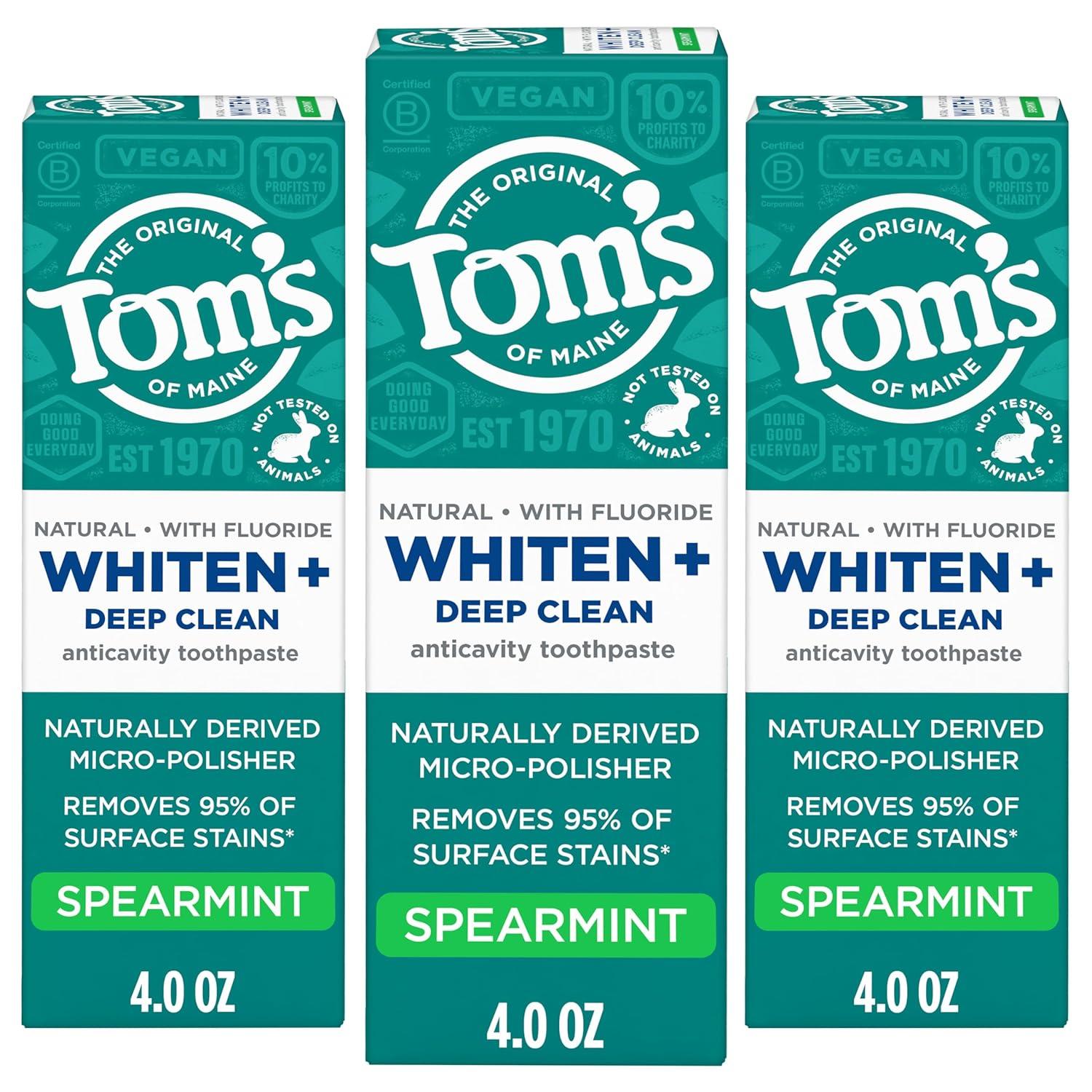 image:imageToms of Maine Whiten Plus Deep Clean Whitening Toothpaste Natural Whitening Toothpaste with PlantBased Cleansers Enamel Safe Formula Whitens Without Causing Sensitivity Spearmint 40 OzSpearmint Fluoride