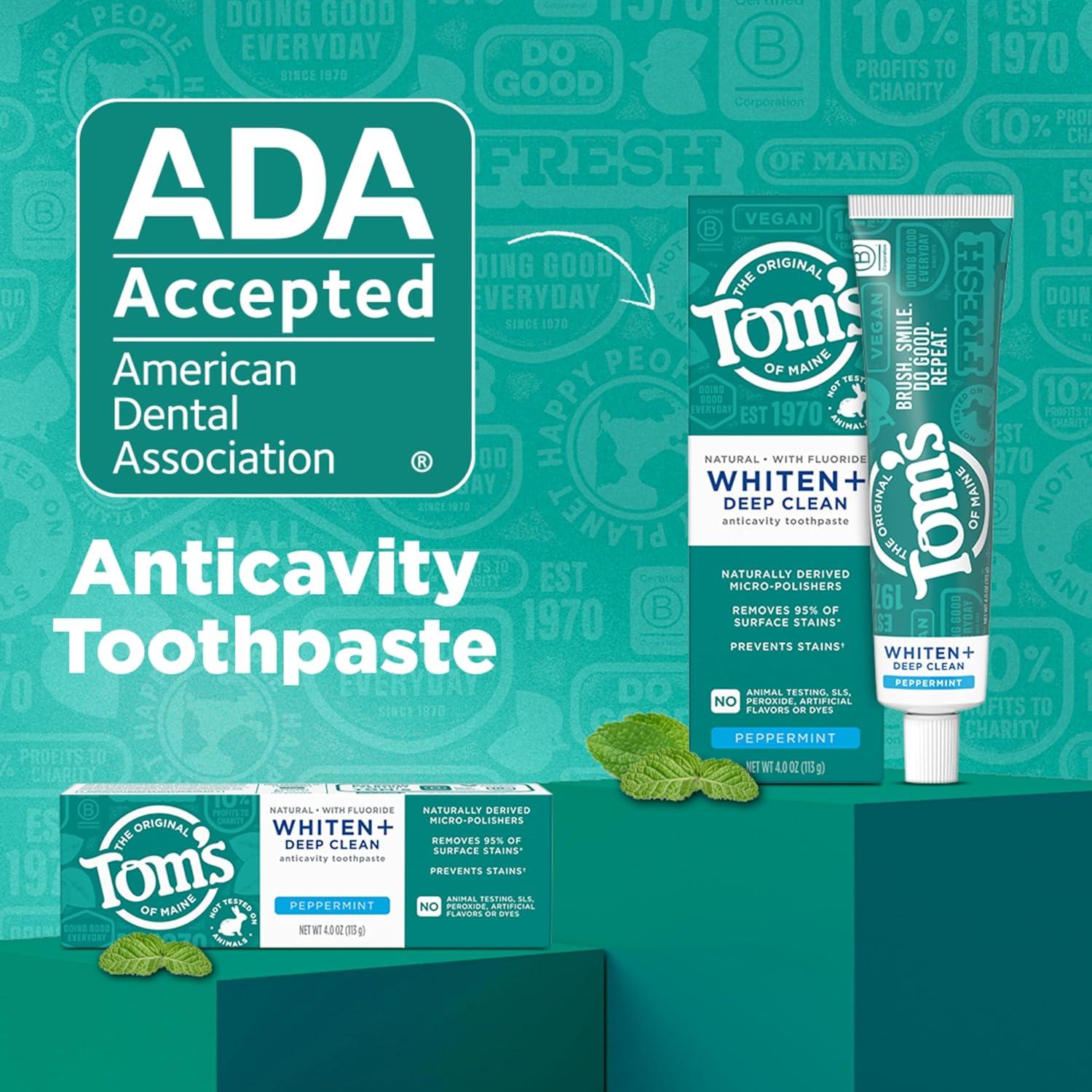 image:imageToms of Maine Whiten Plus Deep Clean Whitening Toothpaste Natural Whitening Toothpaste with PlantBased Cleansers Enamel Safe Formula Whitens Without Causing Sensitivity Spearmint 40 OzPeppermint