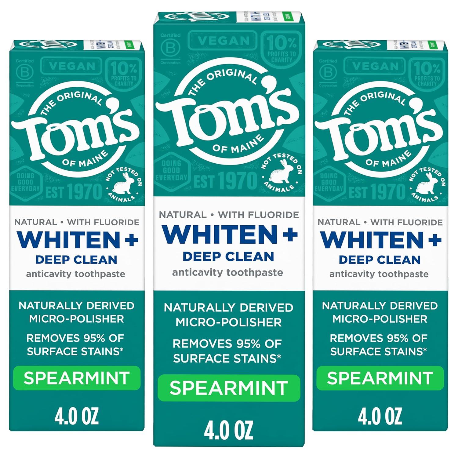 image:imageToms of Maine Whiten Plus Deep Clean Whitening Toothpaste Natural Whitening Toothpaste with PlantBased Cleansers Enamel Safe Formula Whitens Without Causing Sensitivity Spearmint 40 OzSpearmint Fluoride