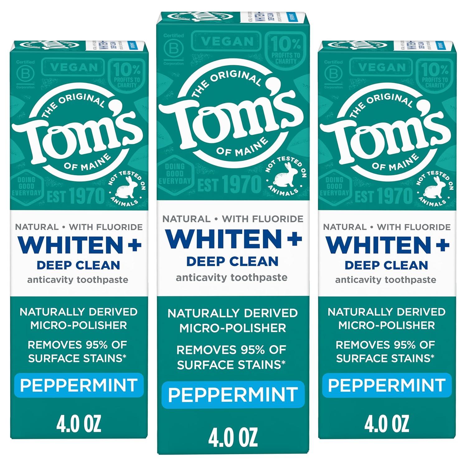 image:imageToms of Maine Whiten Plus Deep Clean Whitening Toothpaste Natural Whitening Toothpaste with PlantBased Cleansers Enamel Safe Formula Whitens Without Causing Sensitivity Spearmint 40 OzPeppermint Fluoride