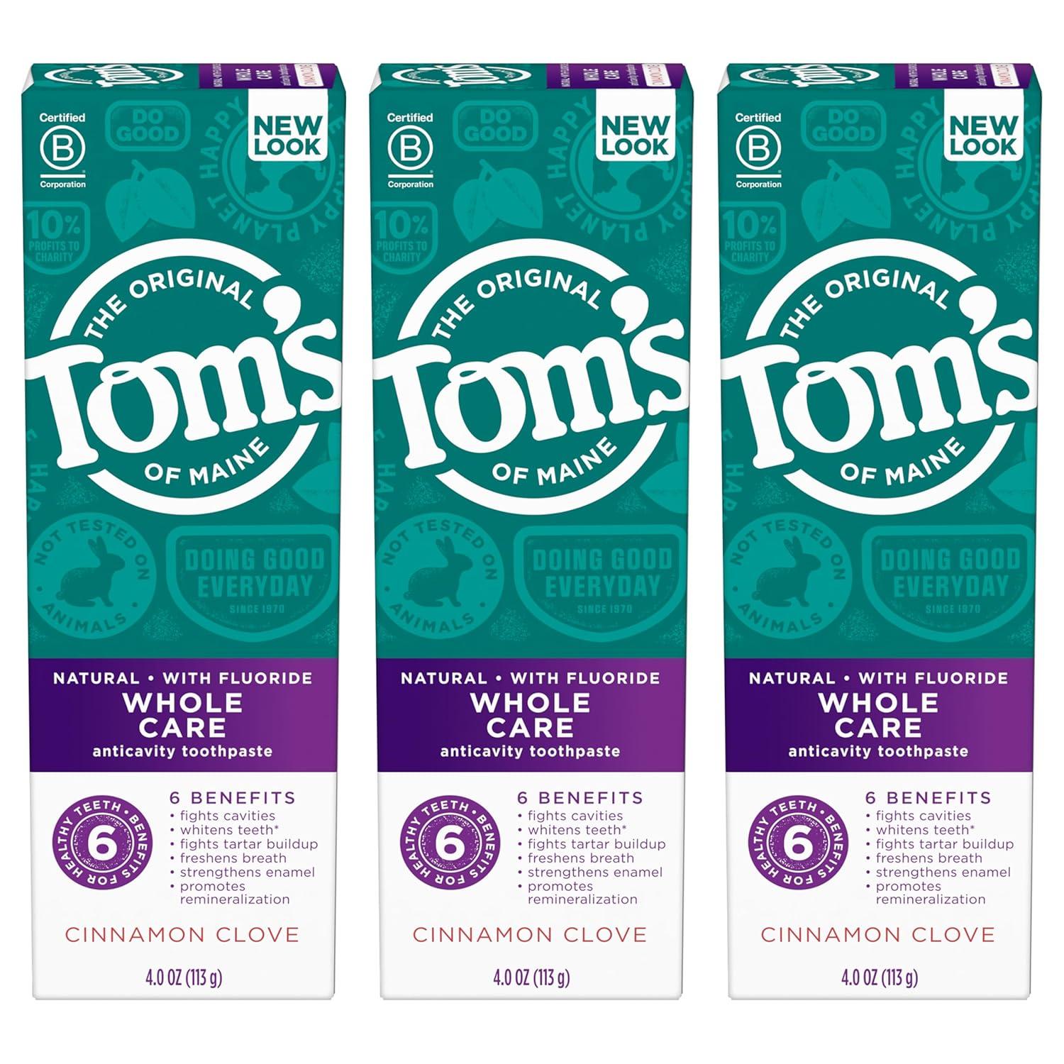 image:imageToms of Maine Whole Care Natural Toothpaste with Fluoride Peppermint 4 oz 3Pack Packaging May VaryCinnamon Clove