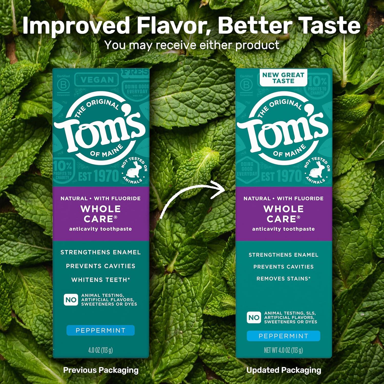 image:imageToms of Maine Whole Care Natural Toothpaste with Fluoride Peppermint 4 oz 3Pack Packaging May VaryPeppermint