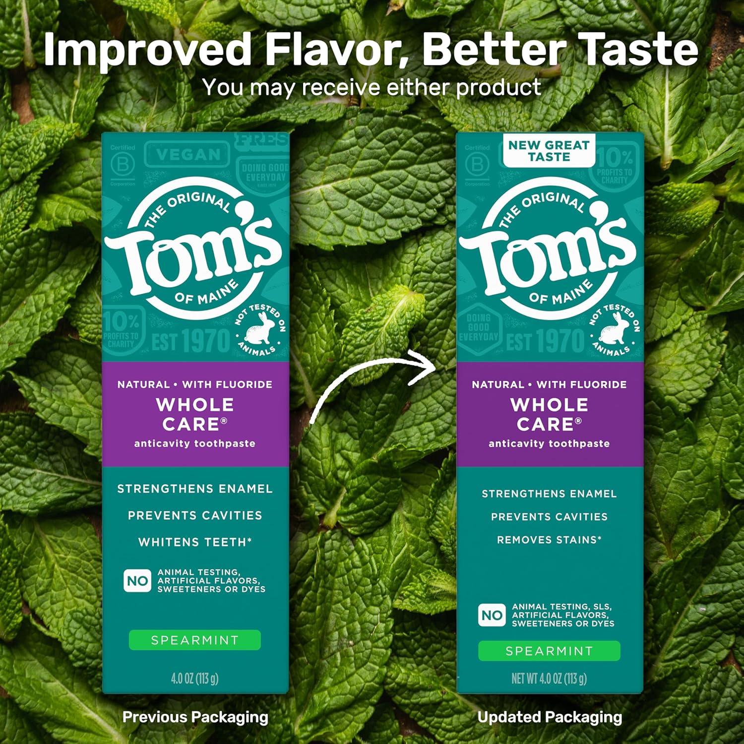 image:imageToms of Maine Whole Care Natural Toothpaste with Fluoride Peppermint 4 oz 3Pack Packaging May VarySpearmint