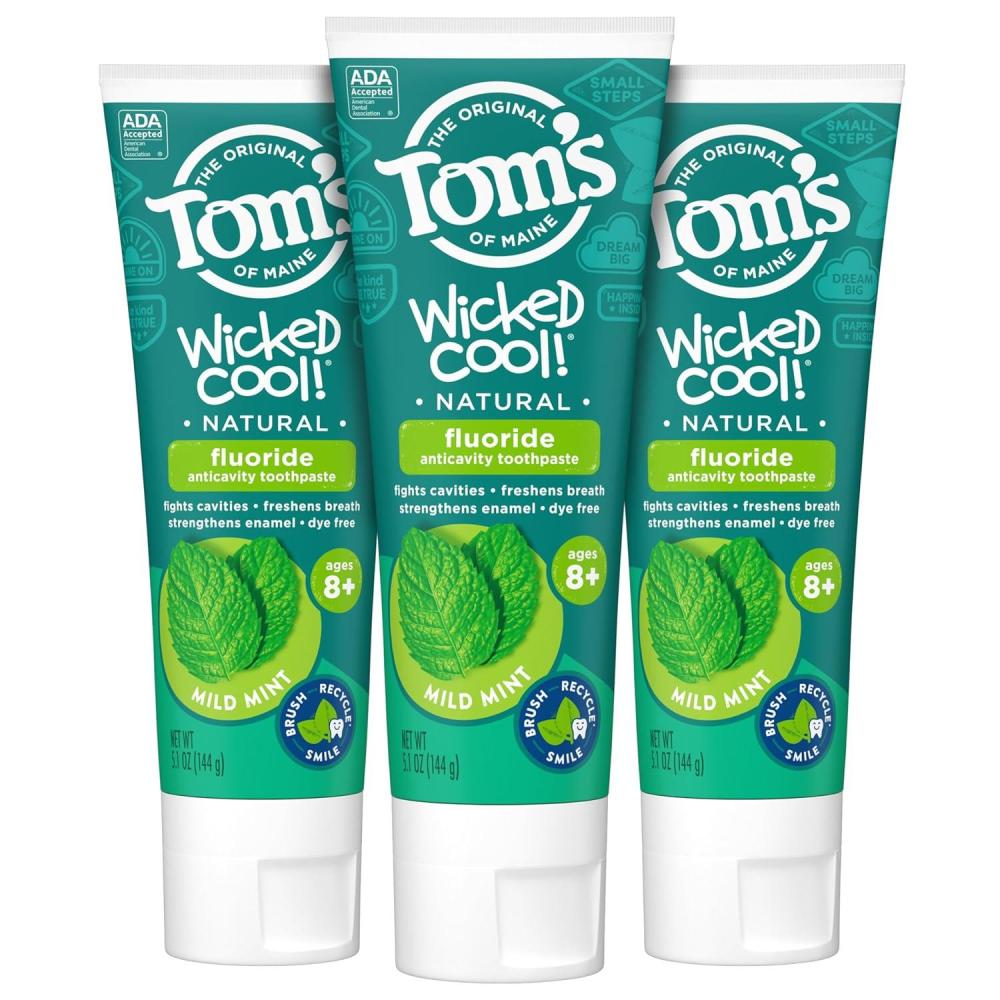 image:imageToms of Maine ADA Approved Wicked Cool Fluoride Childrens Toothpaste Natural Toothpaste Dye Free No Artificial Preservatives Mild Mint 51 oz 3Pack