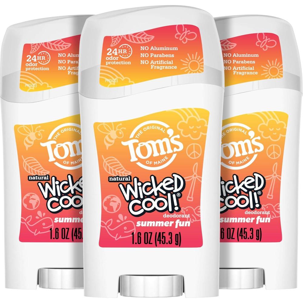 image:imageToms of Maine AluminumFree Wicked Cool Natural Deodorant for Kids Summer Fun 16 oz Pack of 3 Packaging May VarySummer Fun