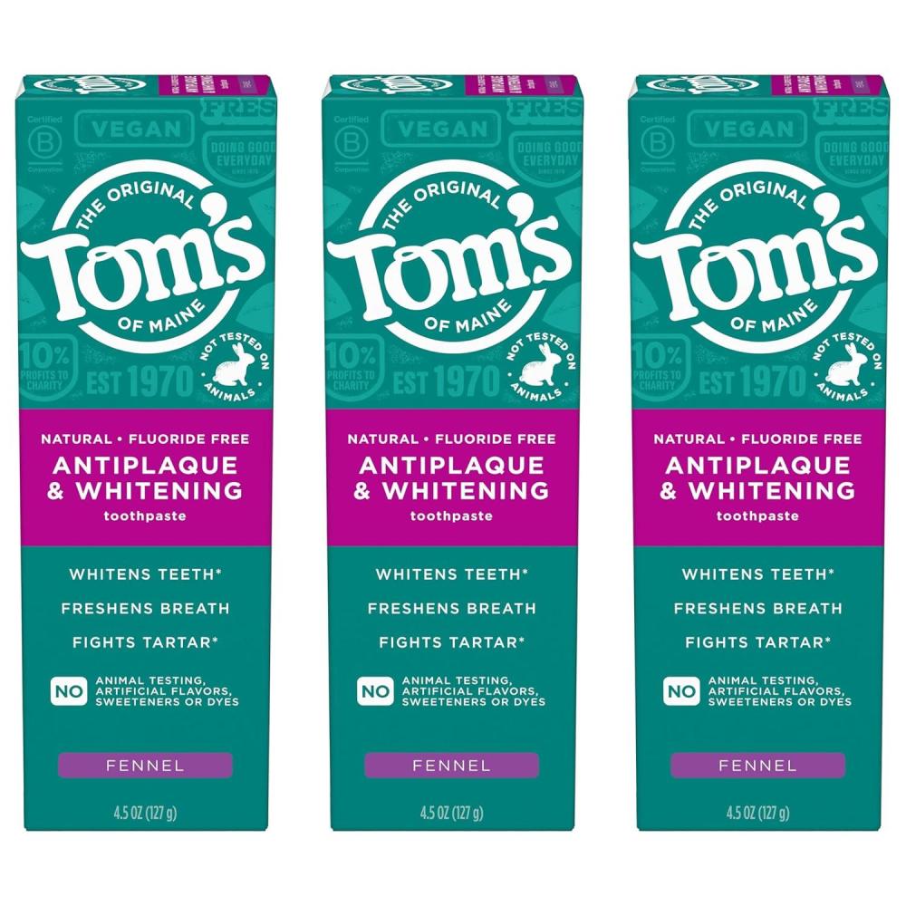 image:imageToms of Maine Antiplaque and Whitening Toothpaste Fluoride Free Fennel 3 Pack 45 OzFennel