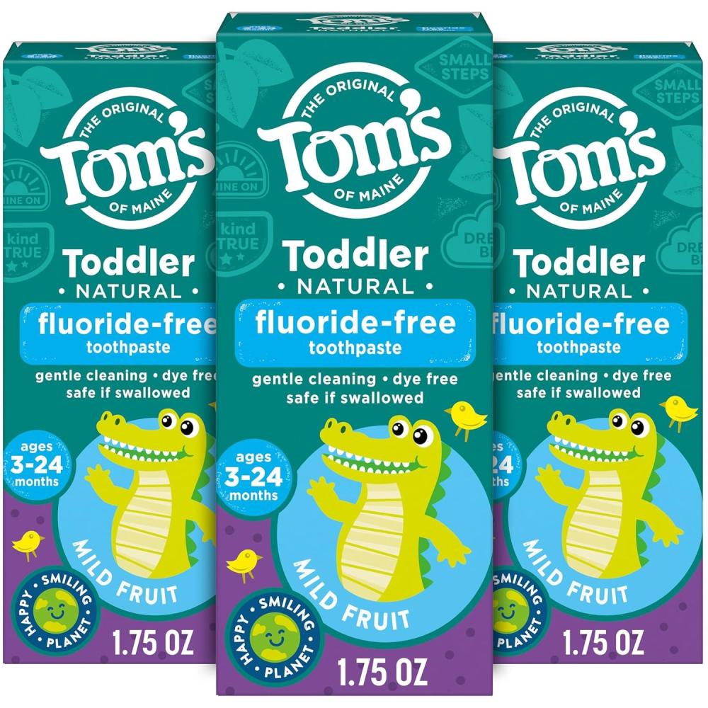 image:imageToms of Maine FluorideFree Toddler Training Toothpaste Mild Fruit 175 oz 3Pack Packaging May Vary