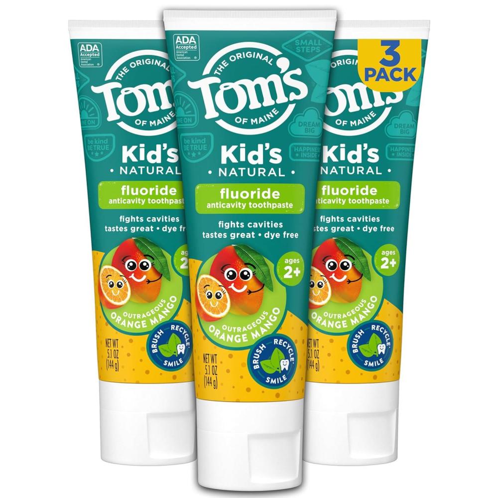 image:imageToms of Maine Kids Natural Toothpaste with Fluoride for Ages 2 ADA Approved Outrageous Orange Mango 51 ounces 3 PackOrange Mango