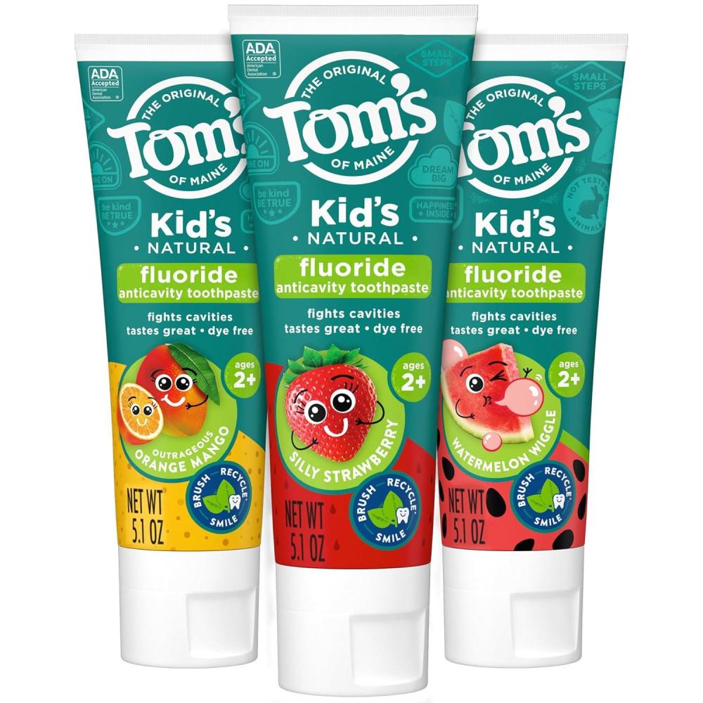 image:imageToms of Maine Kids Natural Toothpaste with Fluoride for Ages 2 ADA Approved Outrageous Orange Mango 51 ounces 3 PackVariety Pack