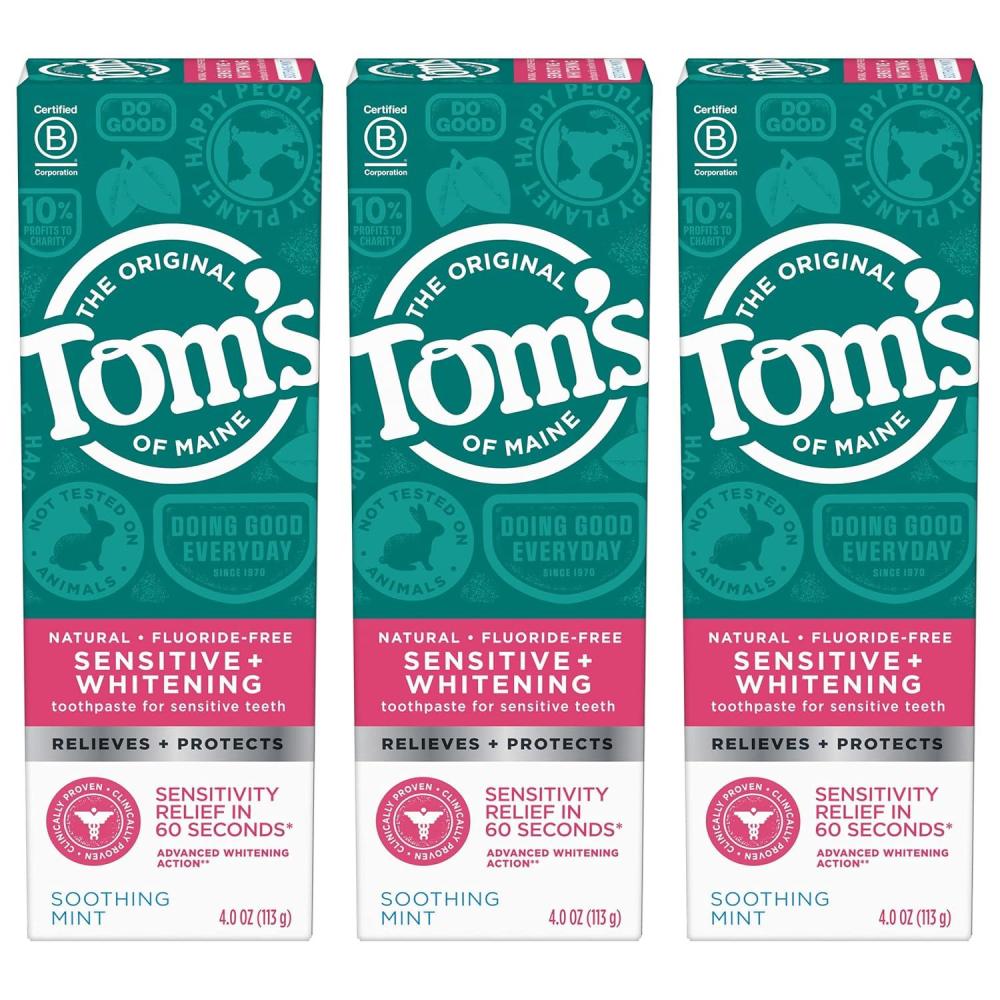 image:imageToms of Maine Rapid Relief Plus Sensitive Toothpaste Fluoride Free 45 Oz 3 Pack Sensitive Teeth Toothpaste Enamel Safe Builds Arginine and Calcium Shield Around Teeth Gentle MintSensitive