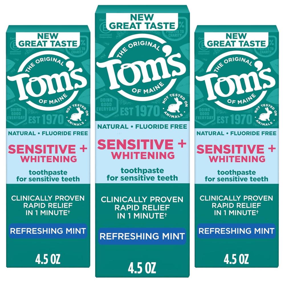 image:imageToms of Maine Rapid Relief Plus Sensitive Toothpaste Fluoride Free 45 Oz 3 Pack Sensitive Teeth Toothpaste Enamel Safe Builds Arginine and Calcium Shield Around Teeth Gentle MintSensitive Whitening