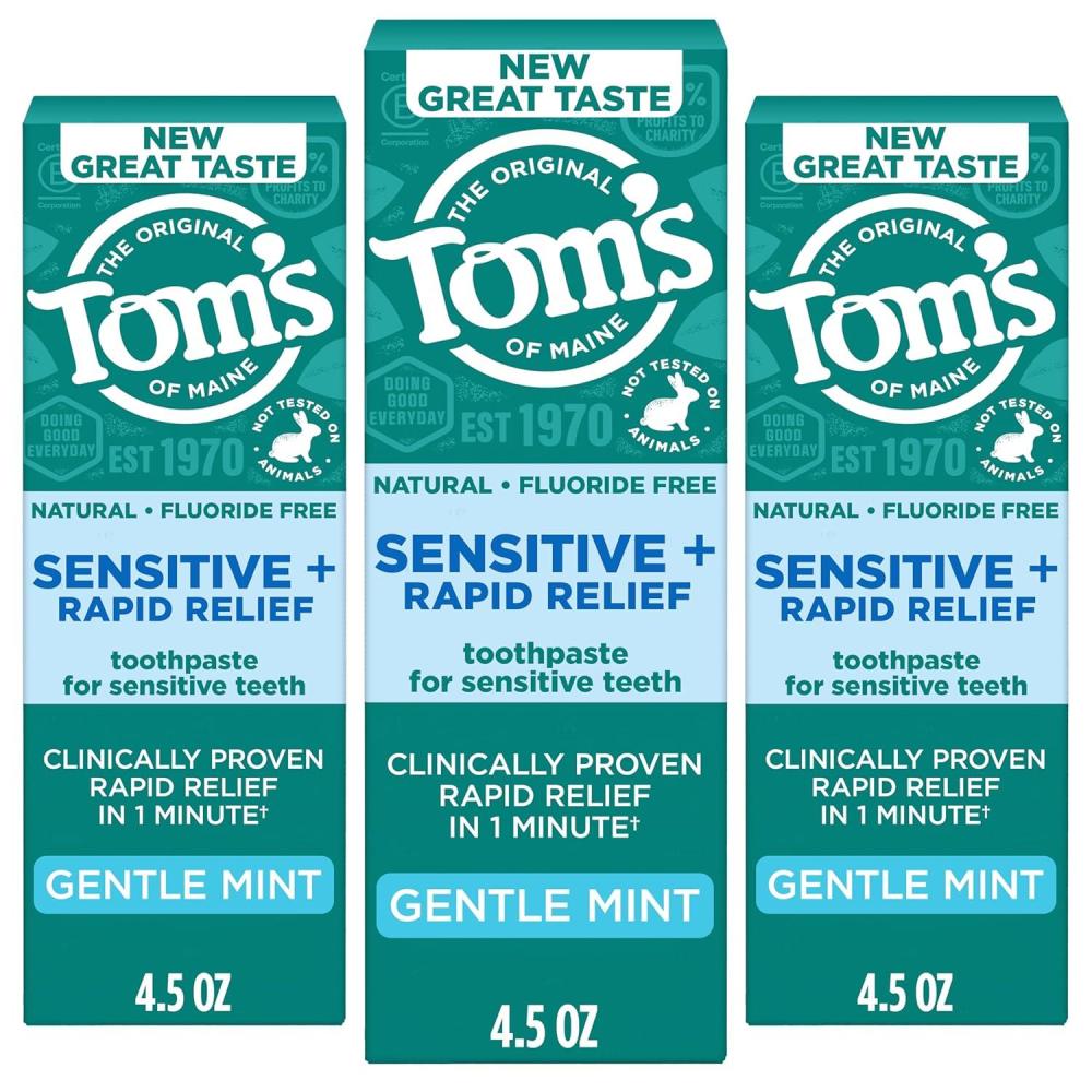 image:imageToms of Maine Rapid Relief Plus Sensitive Toothpaste Fluoride Free 45 Oz 3 Pack Sensitive Teeth Toothpaste Enamel Safe Builds Arginine and Calcium Shield Around Teeth Gentle MintSensitive Rapid Relief