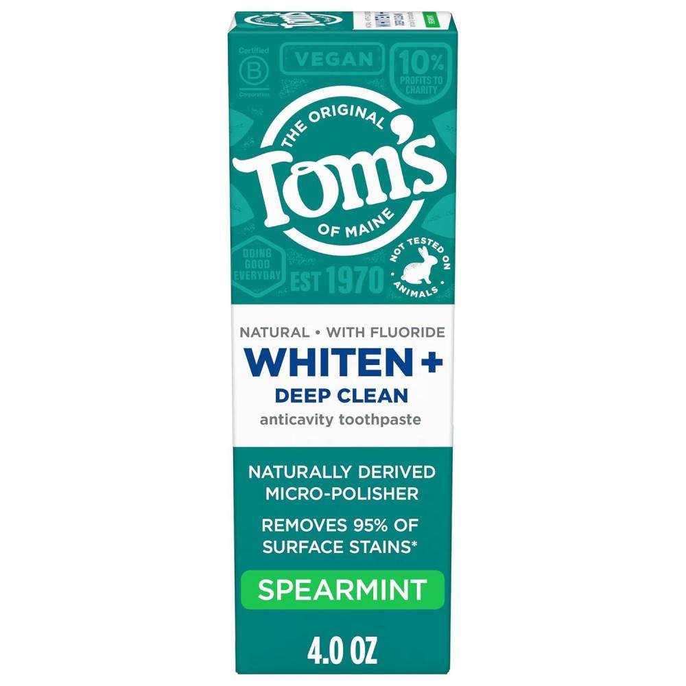 image:imageToms of Maine Whiten Plus Deep Clean Whitening Toothpaste Natural Whitening Toothpaste with PlantBased Cleansers Enamel Safe Formula Whitens Without Causing Sensitivity Spearmint 40 OzSpearmint Fluoride