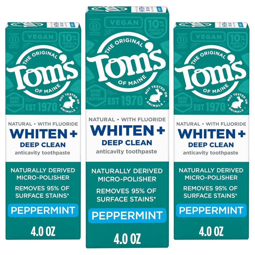 image:imageToms of Maine Whiten Plus Deep Clean Whitening Toothpaste Natural Whitening Toothpaste with PlantBased Cleansers Enamel Safe Formula Whitens Without Causing Sensitivity Spearmint 40 OzPeppermint Fluoride