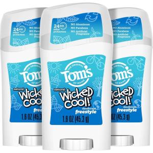 Tom’s of Maine Aluminum-Free Wicked Cool! Natural Deodorant for Kids, Summer Fun, 1.6 oz. (Pack of 3) (Packaging May Vary)(Freestyle)