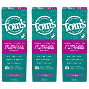 Tom’s of Maine Antiplaque and Whitening Toothpaste, Fluoride Free, Fennel, 3 Pack, 4.5 Oz(Fennel)