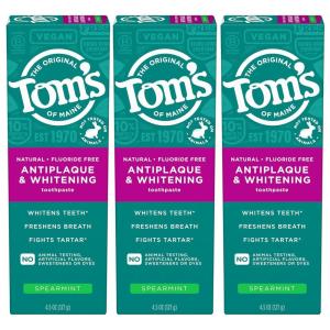 Tom’s of Maine Antiplaque and Whitening Toothpaste, Fluoride Free, Fennel, 3 Pack, 4.5 Oz(Spearmint)