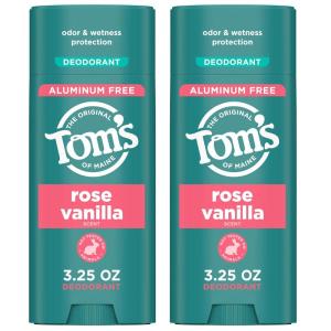 Tom’s of Maine Cucumber Aloe Aluminum Free Natural Deodorant For Women & Men | Goes on Clear | Odor & Wetness Protection | Naturally Derived and Moisture-Locking Ingredients | 3.25 oz (2 Pack)(Rose Vanilla)
