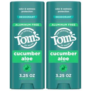 Tom’s of Maine Cucumber Aloe Aluminum Free Natural Deodorant For Women & Men | Goes on Clear | Odor & Wetness Protection | Naturally Derived and Moisture-Locking Ingredients | 3.25 oz (2 Pack)(Cucumber Aloe)