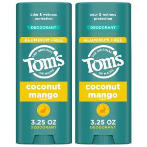 Tom’s of Maine Cucumber Aloe Aluminum Free Natural Deodorant For Women & Men | Goes on Clear | Odor & Wetness Protection | Naturally Derived and Moisture-Locking Ingredients | 3.25 oz (2 Pack)(Coconut Mango)