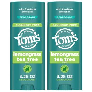 Tom’s of Maine Cucumber Aloe Aluminum Free Natural Deodorant For Women & Men | Goes on Clear | Odor & Wetness Protection | Naturally Derived and Moisture-Locking Ingredients | 3.25 oz (2 Pack)(Lemongrass Tea)